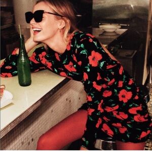 Zara Floral Print Long Sleeve Open-back Mini Dress Blogger Favorite Women's S